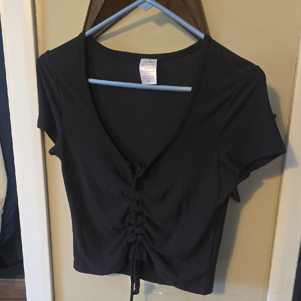 No Boundaries Black Ruched Tie-Front Crop Top
